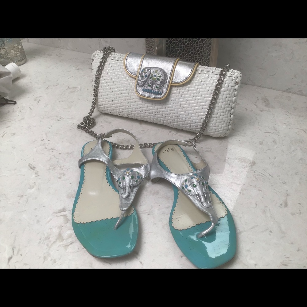Rafe all leather sandals with matching purse.